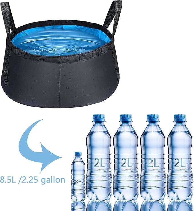 2 Pack Collapsible Bucket with Handle 2 Gallon Portable Camping Wash Basin Folding Water Container for Fishing Beach (Red+Blue)
