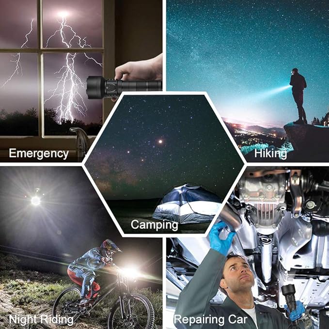 High Power LED Flashlight USB C Rechargeable, 1600 Lumen Tactical Flashlight IP65 Waterproof Handheld Flashlight for Emergency,Police Law Enforcement,Hunting,Camping,Hiking