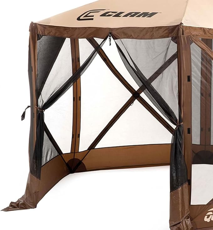 CLAM Pop Up Screen Tent, Outdoor Camping Gazebo Canopy, Escape, 11.5', Brown - Heavy-Duty Portable Screened Shelter with Netting for Beach, Patio, and Backyard