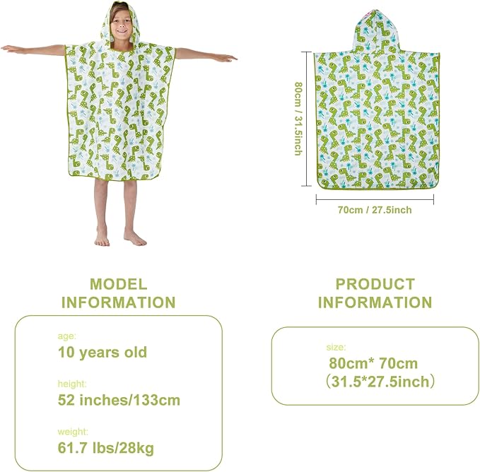 YINHANG Kids Changing Poncho Swim Robe for Girls Boys, Quick Dry Microfiber Hooded Beach Bath Towel Pool Surf Poncho for Swimming, Surfing, Travelling, Camping