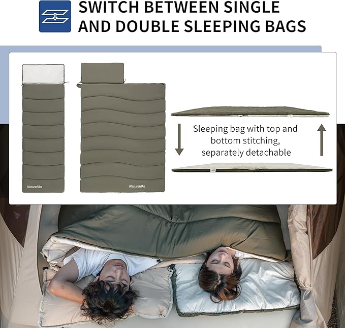 Naturehike Camping Sleeping Bag for Adults, 36/54℉, Spliceable Double Sleeping Bag 3 Seasons, Lightweight Waterproof Sleep Bags for Cold&Warm Weather