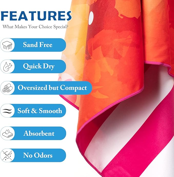 Your Choice Microfiber Beach Towels, Sand Free Beach Towel, Quick Dry Beach Towel, Extra Large Beach Towels for Adults, Kids (67x35 Inch, 60x30 Inch), Travel Towel, Camping Towel