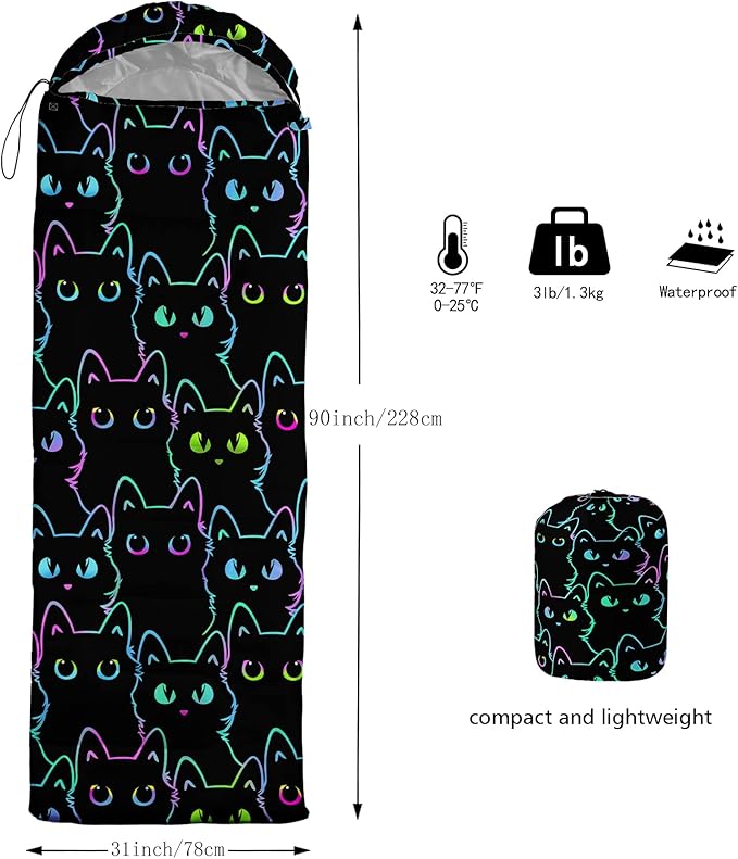 QOOMO Animals Camping Sleeping Bags,3 Season Warm & Cool Weather,Lightweight,Waterproof Sleeping Bags for Adults & Kids,Traveling,and Outdoors,Camping Gear Equipment