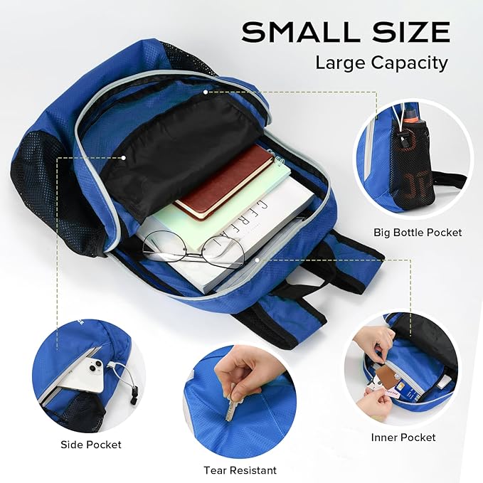 15L Water-resistant Hiking Daypack, Small Backpack Travel Outdoor, Lightweight Day Pack with Tool Loops