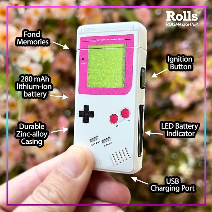 Rolls Electric Lighter - USB Rechargeable Cool Lighters - Retro Gamer Gifts for Women - Windproof Electronic Arc Lighter - Candle Lighter - Custom Unique Gadgets - by Rolls Plasma Lighter (Pink)