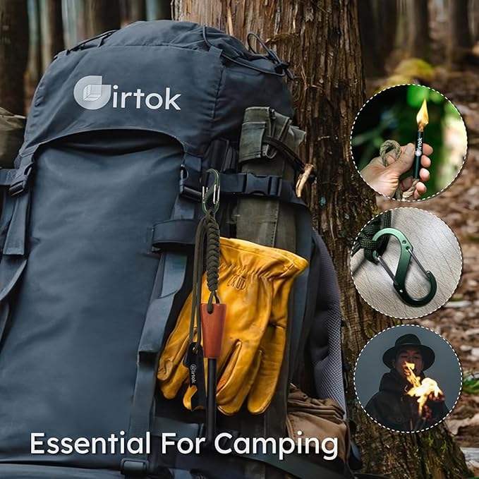 Camping Fire Starter Survival Tool,Large Size & Stylish Eye-catching Colors Ferro Rod with a Hemp Wick,Carabiner Clip & Survival Paracord,Survival Kit for Camping, Hiking & Emergency