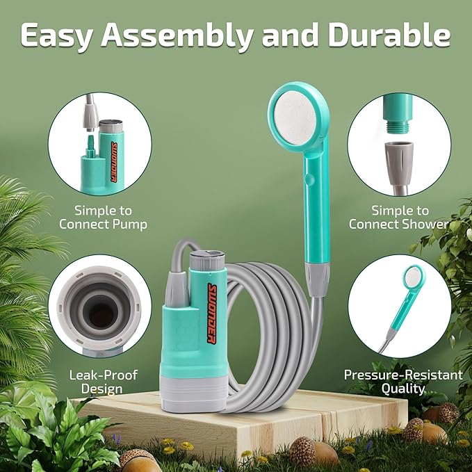 Swonder Portable Camping Shower with Intelligent Water Temperature Display | IPX7 Waterproof Rechargeable Battery Pump - Perfect Outdoor Camp Shower for Travel, Hiking, Pet Bathing