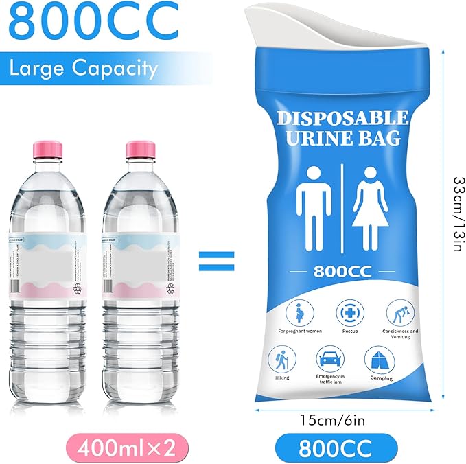 DIBBATU Disposable Urine Bag,12 PCS 800ML for Travel, Emergency Portable Pee Bag and Vomit Bags, Unisex Urinal Bag as Toilet Bag Suitable for Camping, Traffic Jams, Pregnant, Patient, Kids