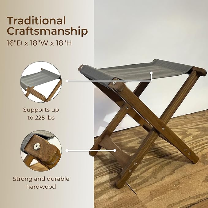 BYER OF MAINE Pangean Folding Stool – Canvas Camp & Wood Camp Stool for Portable & Outdoor Seating in Granite