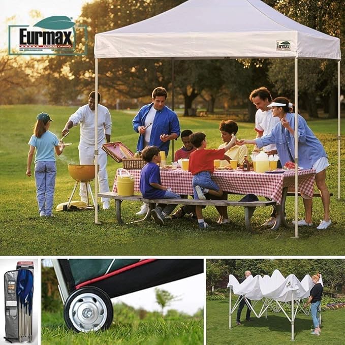 Eurmax USA 8'x8' Pop Up Canopy Tent Commercial Instant Canopies with Heavy Duty Roller Bag,Bonus 4 Sand Weights Bags (Black)