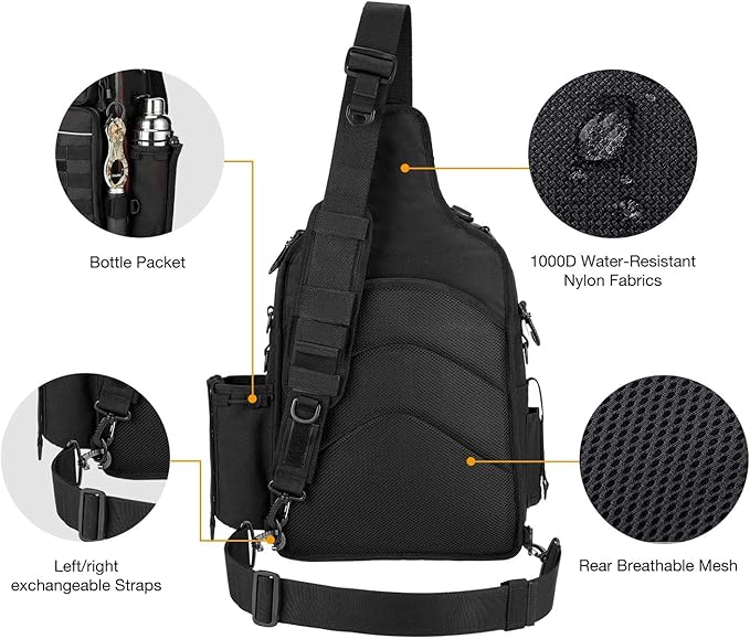 Piscifun Tackle Bag With Rod & Gear Holder - Lightweight Sling Storage Bag, Outdoor Shoulder Pack for Fishing, Hiking, Hunting
