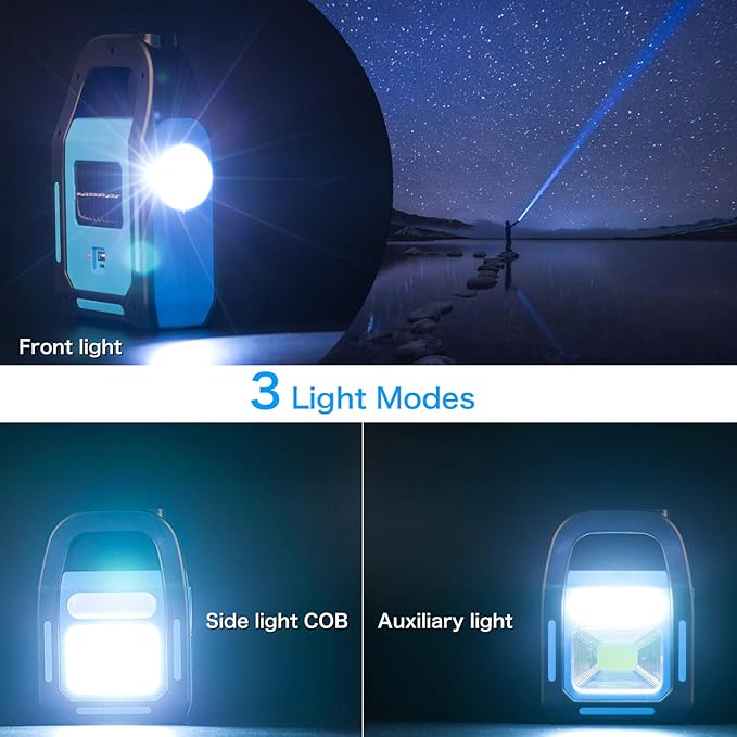 1 Pack 3 in 1 Solar USB Rechargeable Brightest COB LED Camping Lantern, Charging for Device, Waterproof Emergency Flashlight LED Light