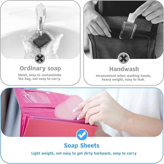 10 Boxes (500 sheets) Portable Hand Soap Flakes, Travel Paper Soap Sheets for Hand Washing, Disposable Laundry Clothes Soap Leaves for Traveling Hiking Camping