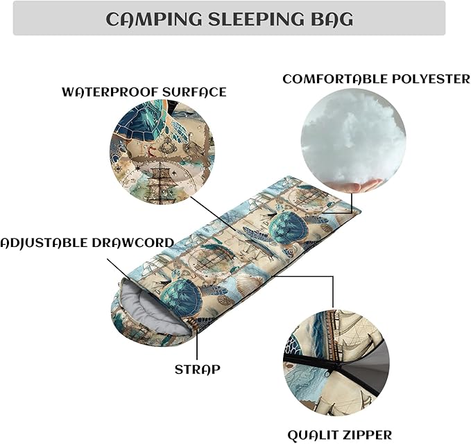 Sleeping Bags for Adults and Kids,3D Printing Camping Sleeping Bag for Girls Boys Lightweight Waterproof Cold/Warm 3-Season,Outdoor Travel with Compression Bags