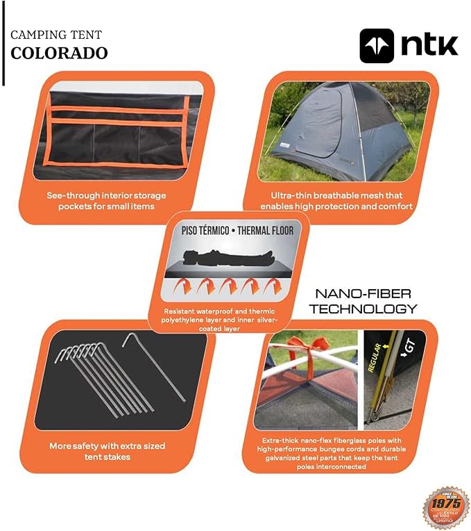 NTK Colorado GT 2/4/6/8 Person Outdoor Dome Family Camping Tent 100% Waterproof, Easy Assembly, Durable Fabric Full Coverage Rainfly - Micro Mosquito Mesh