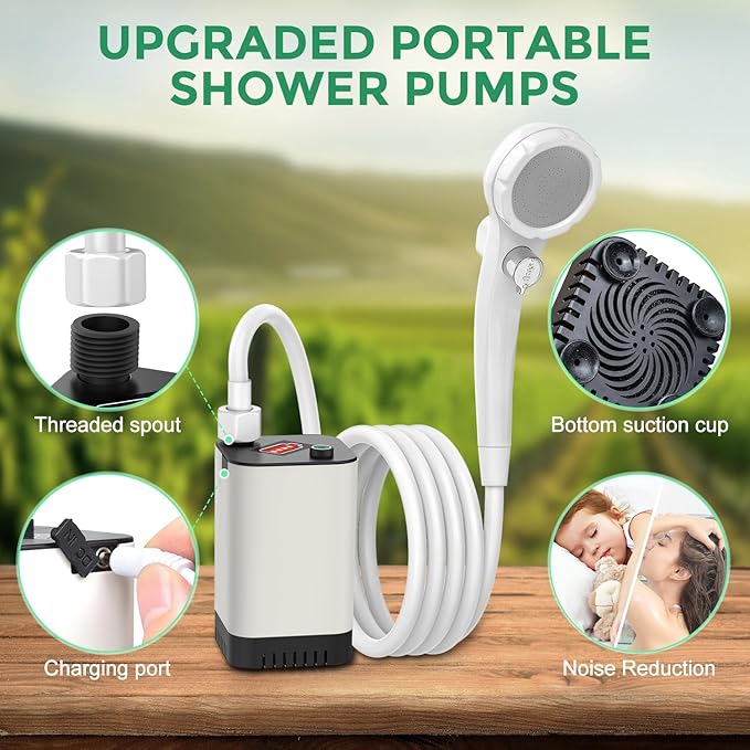 INSMART Portable Camping Shower, Rechargeable Electric Shower Pump,Multiple Spray Modes Head with Handheld Adjustment for Outdoor Hiking, RV Travel, Traveling,Washing,Camp, Pet Cleaning,Car Wash
