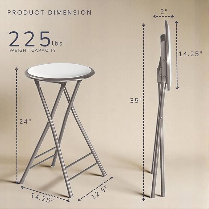 Lavish Home Set of 4 Counter Height Bar Stools - 24-Inch Backless Folding Chairs with 225lb Capacity for Kitchen, Rec Room, or Game Room (White)