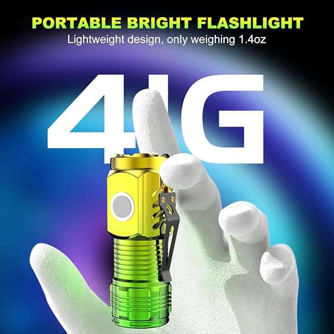 Mini Rechargeable Flashlight with Clip, Pocket LED Small Super Bright Flash Light with USB C Charging, EDC Magnetic Lightweight Tactical 5 Modes Lamp for Camping,Hiking,Emergency