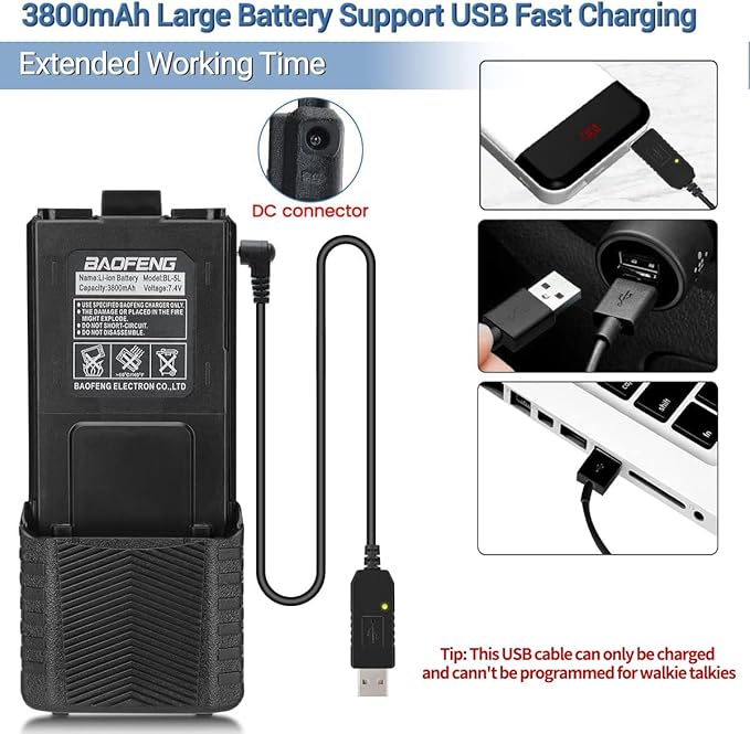 BaoFeng UV-5R 8W Radio Ham Radios Long Range Rechargeable Handheld Two-Way Radio Walkie Talkies for Adults with Earpiece,3800mAh Battery and USB Charging Cable for Survival Gear Hunting