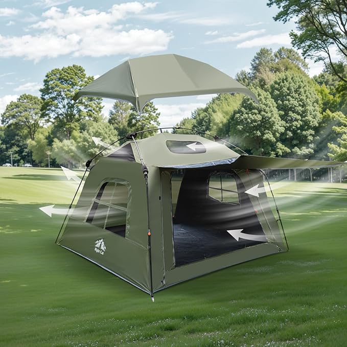 Night Cat Blackout Cabin Tent: 4 Person Pop Up Camping Tent with Vestibule & Rainfly Waterproof Instant Easy Setup Family Tent