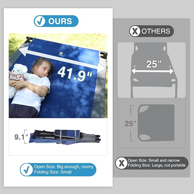 EVER ADVANCED Sleeping Cot for Adults, Heavy Duty Camping Cots for Outdoor with Carry Bag, Extra Wide Folding Bed Camp Cot, 84.3" L x 41.9" W, Supports to 550 lbs