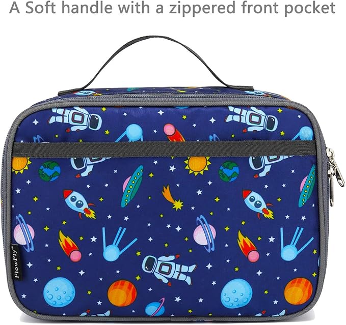 FlowFly Kids Lunch box Insulated Soft Bag Mini Cooler Back to School Thermal Meal Tote Kit for Girls, Boys, Astronaut