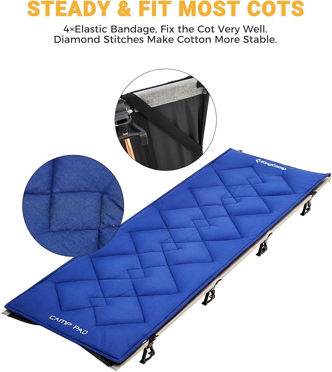 KingCamp Cot Pad Topper for Camping, Soft Warm Non-Slip Cot Mattress, Comfortable Lightweight Sleeping Mat for Outdoor & Indoor, Picnic, Hiking, Backpacking, Yoga