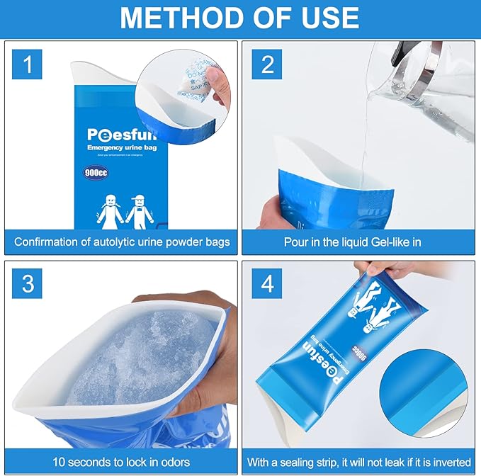 Portable Emergency Urinal Bag, 24 Pack Travel Urine Bag, 900ml Unisex Pee Bag, Resealable Disposable Urinal for car, Traffic Jams, Camping, Road Trips, Pregnant Women, Patients, Children