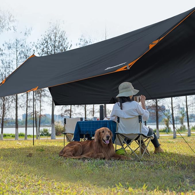 Bessport Camping Tarp, 169.8FT with 2 Poles, Lightweight Car Awning Sunshade, Portable Multifunctional Backpacking Rain Fly Hammock for Outdoor, Traveling