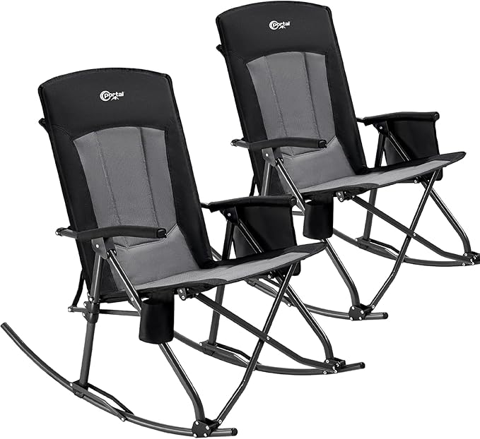 PORTAL Oversized Folding Rocking Camping Chair Portable Outdoor Rocker with High Back Hard Armrests Carry Bag, Supports 400 lbs
