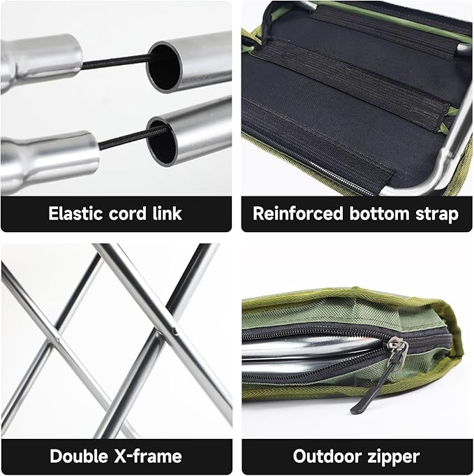 Camping Stool,Portable Foldable Stool aldult Collapsible Chairs Fishing Stool for Outdoor Hiking 300 LBS Load Green 2-Piece Set