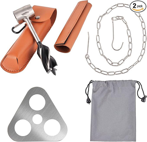 Hand Auger Wrench Survival Tools for Bushcraft - Scotch Eye Wood Drill Bit for Camping Outdoor Wood Peg and Hole Maker, Portable Camping Tripod with Adjustable Chain