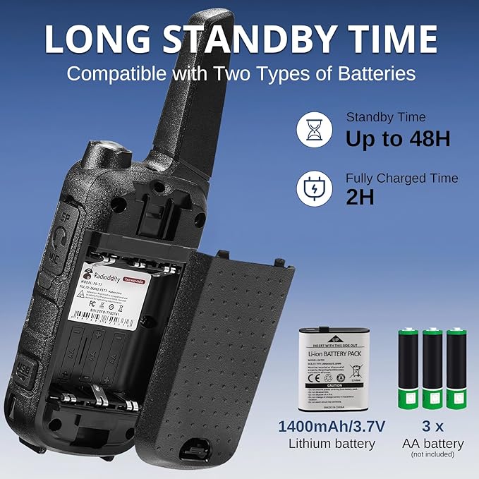 Radioddity FS-T7 Walkie Talkies for Adults Kids Long Range Rechargeable Walky Talky FRS NOAA Two Way Radio, License Free with VOX, USB-C Charging, Flashlight, Earpiece for Camping Hiking, 2 Pack