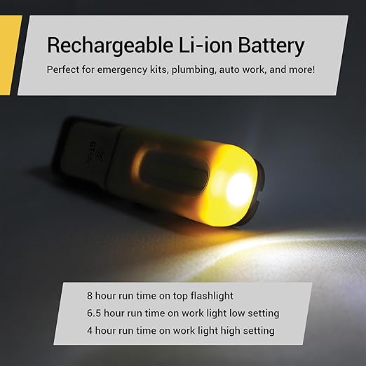 LED Rechargeable Work Light 300 Lumen Flash Light, 6ft Cable, Hanging Hook, Magnetic Base, Kickstand, 3 Settings, High/Low/Flashlight, Emergency Kits, Camping Light, Utility, Plumbing Light