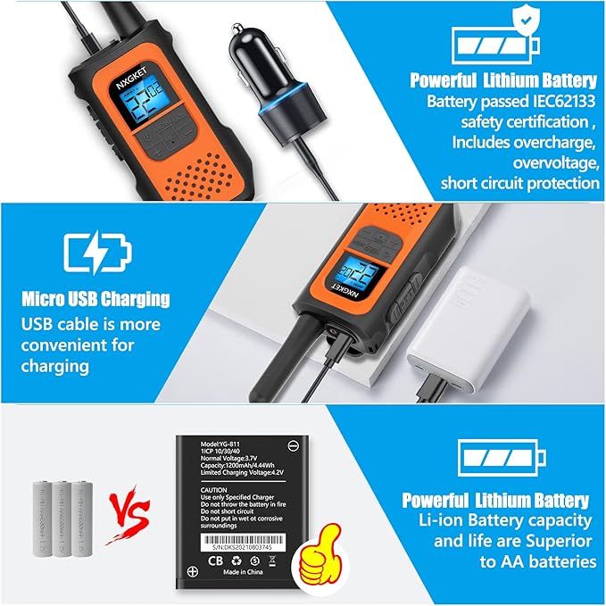 Walkie Talkies Long Rnage for Adults NOAA Wether Alert, Rechargeable Walkie Talkie 2 Way Radios 22 Channels VOX Scan with Li-ion Battery USB-C Cable Family Camping Hiking, 2 Pack