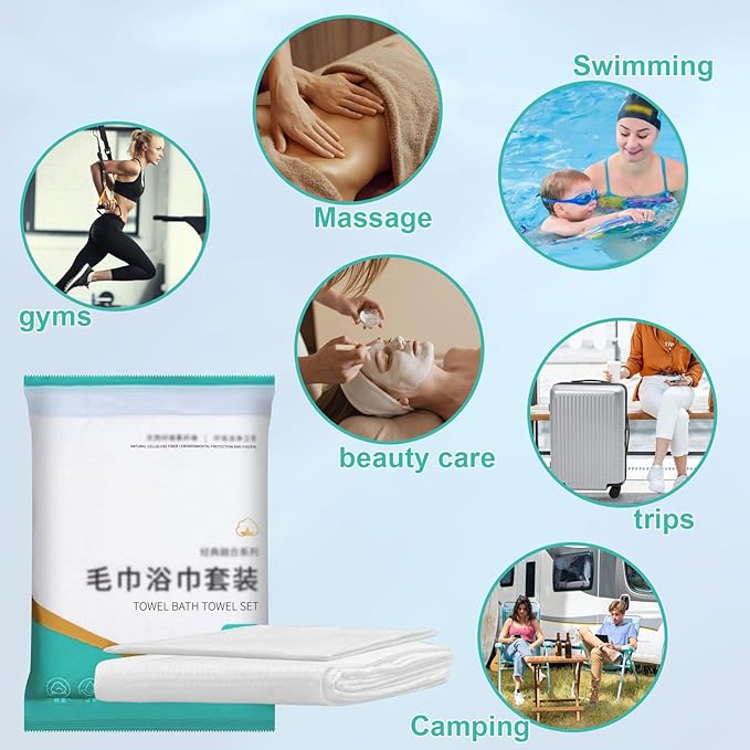 10 Pack Individual Compressed Bath Towels,Disposable Compressed Cotton Towel Portable Lightweight and Reusable for Traveling Hotel Hiking Camping Beach Swimming(Towel+Bath Towels)
