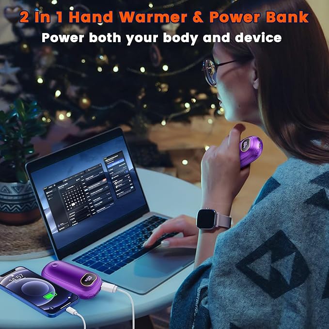 Hand Warmers Rechargeable, 14000mAh Electric Hand Warmer 2 Pack Dual-Sided Heating 17Hrs Warmth Max 131℉ USB-C Portable Pocket Heater for Raynauds, Hunting, Golf, Camping