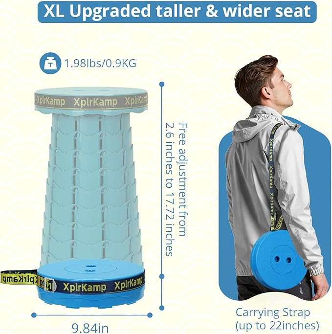 Upgraded Thickened Collapsible Stool, Portable Folding Stool Chair Lightweight But Sturdy Foldable Camping Stool, Retractable Telescopic Seat for Picnics Fishing Hiking BBQ (1, Blue)
