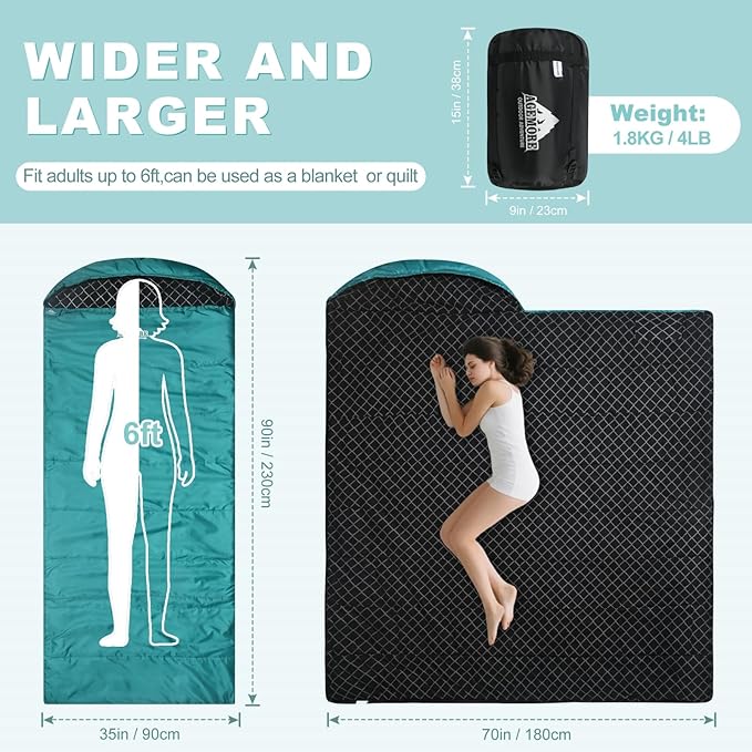 AGEMORE Cotton Flannel Sleeping Bag for Adults, Lightweight XXL Cotton Sleeping Bag for Camping Backpacking or Hiking, Water Resistant 3-4 Season Sleeping bag for Warm & Cool Weather