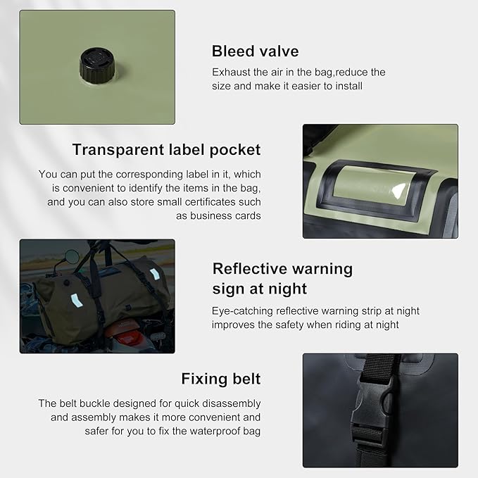 Waterproof Duffel Bag,Roll-Top Heavy Duty Dry Duffle Bag,Motorcycle Dry Bag,with Quick-fixed Straps,with Large Storage Space, Perfect for Traveling, Camping, Kayaking, Fishing & Canoeing (green, 66L)