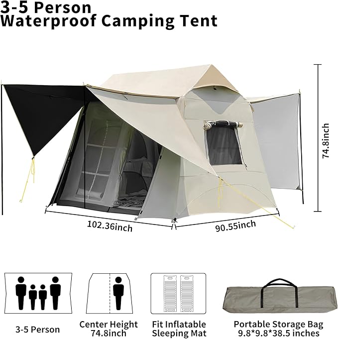 Tent for Camping, 3-6 Person Family Tents with Spacious Interior, Waterproof Tent with Carry Bag for Family Camping Traveling Hiking Picnic