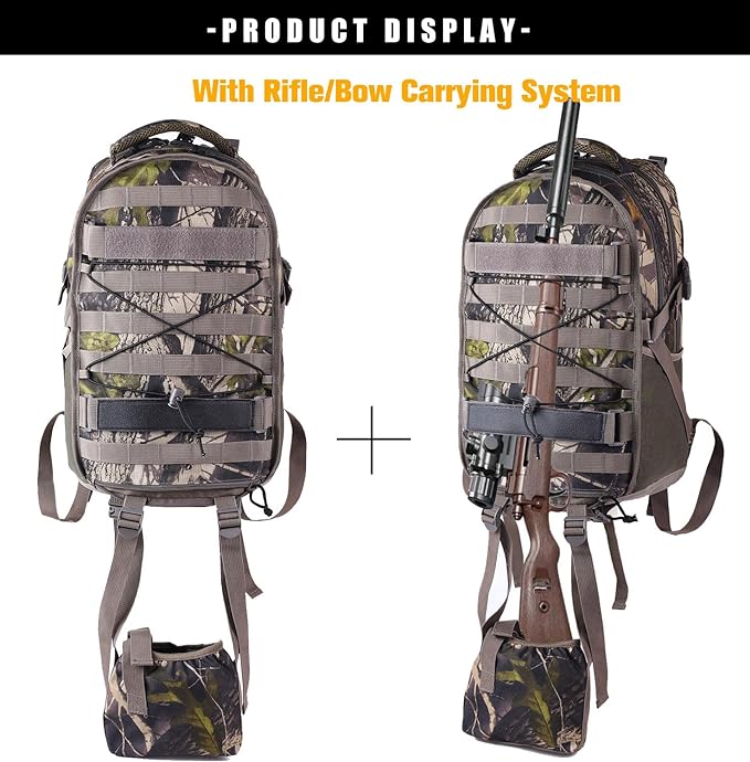 Hunting Backpack with Waterproof Rain Cover Camo Backpack with Bow and Rifle Holder for Camping,Hiking