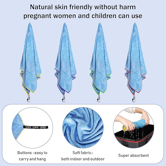 4 Pack Microfiber Camping Towels, Gym Towels Quick Dry Beach Towel with Travel Waterproof Accessory Bag,Super Absorbent Quick Dry Towels for Adults Kids (4, Rose)