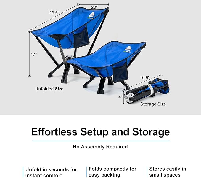 Camping Chairs for Adults, Supports 600 Lbs Lightweight Folding Camping Chair, Collapses to Size of Water Bottle Portable Camping Chair for Outdoor, Beach, Lawn, Travel, Picnics