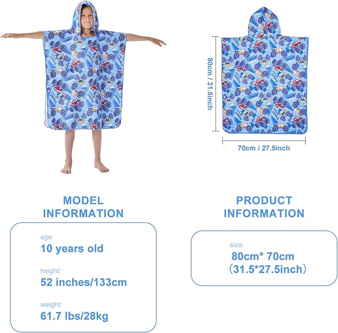 YINHANG Kids Changing Poncho Swim Robe for Girls Boys, Quick Dry Microfiber Hooded Beach Bath Towel Pool Surf Poncho for Swimming, Surfing, Travelling, Camping