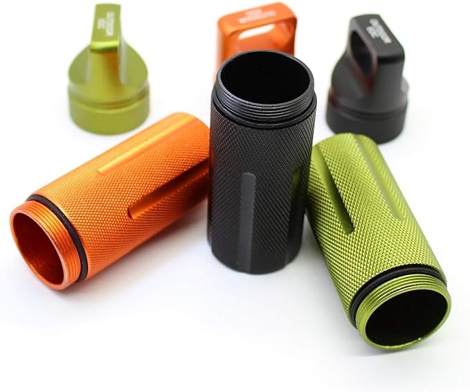 Ccanku C20 EDC Waterproof Case Military Level Survival Pill Match Case Box Container CNC Metal Seal Bottle Camping Essentials Tool, Survival Storage Container (Black Orange Green)