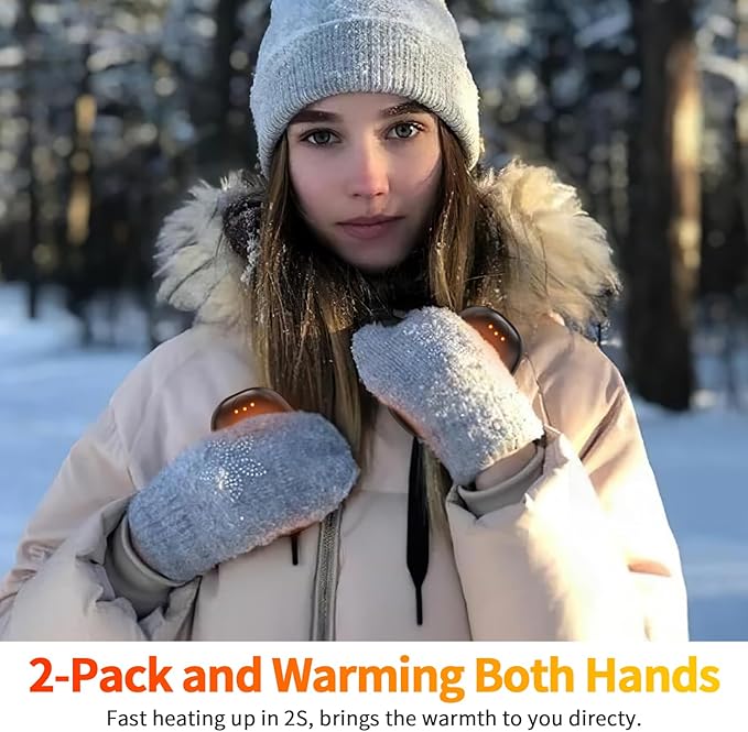 Hand Warmers Rechargeable 2 Pack, Electric Hand Warmer Reusable 4000mAh USB Portable Pocket Warmer, 10 Hrs Lasting Hand Heater for Camping Hiking Hunting Golf Ideal Warm Gift for Women Men