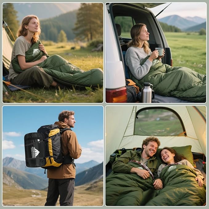 AGEMORE Cotton Flannel Sleeping Bag for Adults, Lightweight XXL Cotton Sleeping Bag for Camping Backpacking or Hiking, Water Resistant 3-4 Season Sleeping bag for Warm & Cool Weather