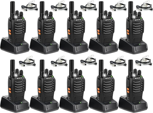 Retevis H-777 2 Way Radios,Walkie Talkies with Earpiece,Rechargeable Long Range Two Way Radio,Shock Resistant, Emergency Alarm,Short Antenna for Restruant School Construction Site (10 Pack)