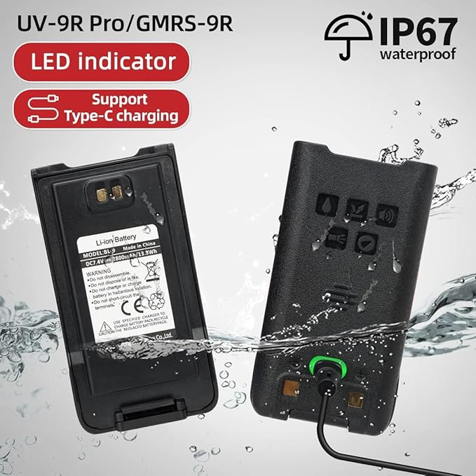 BAOFENG UV-9R Pro 8W Ham Radio Long Range Handheld Dual Band Tri- Power Waterproof Rechargeable Walkie Talkies with Programming Cable,Speaker Mic and Type-C Charging Cable for Hunting Survival Gear